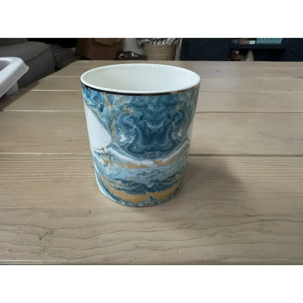 WAVEYU Marble Ceramic Desk Organizer Pen Holder Blue Gold